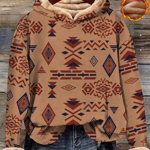 Aztec Patterned Plush lined Hoodie